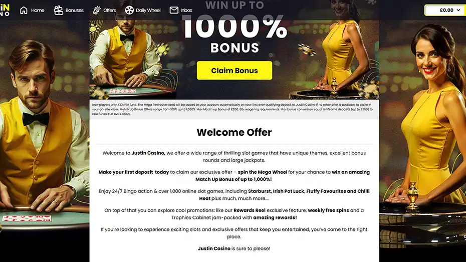 Justin Casino Bonus Welcome