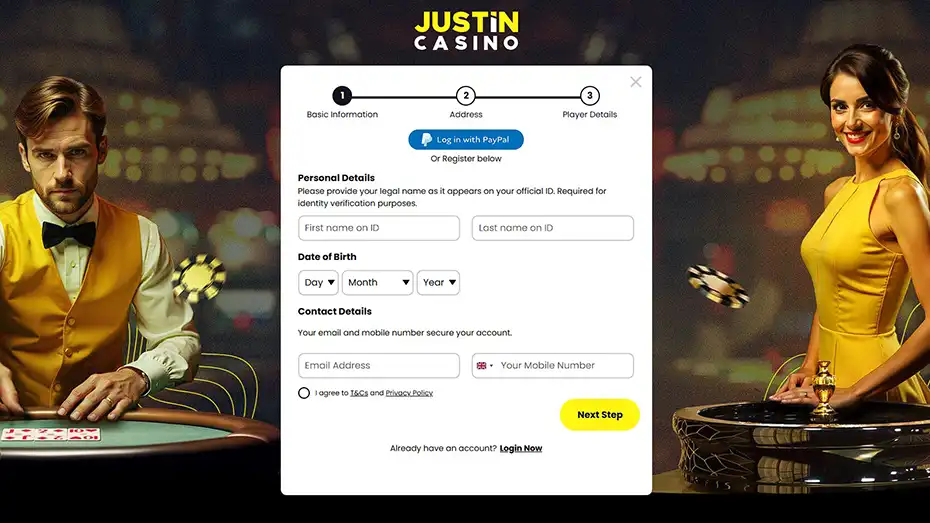 Justin Casino Registration